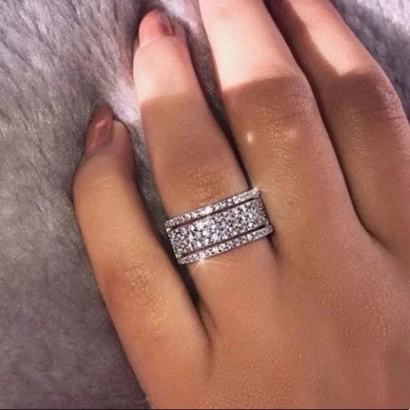 925 Sterling Silver Diamond Eternity Ring Band - Picture 1 of 9